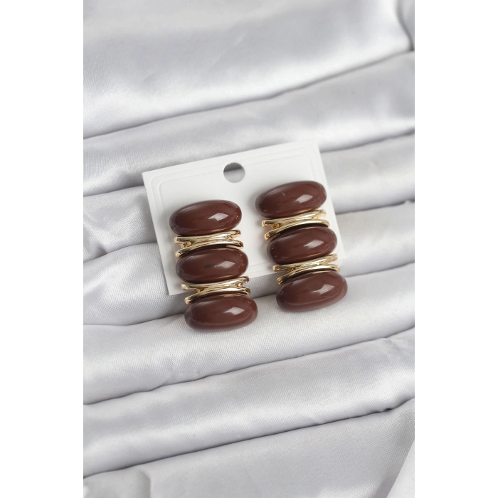 Kahverengi Vintage Model Gold Renk Kadın Küpe