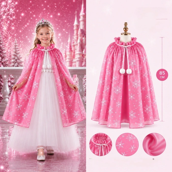 Kar Tanesi Desenli Pembe Pelerin (Astarlı,85cm)