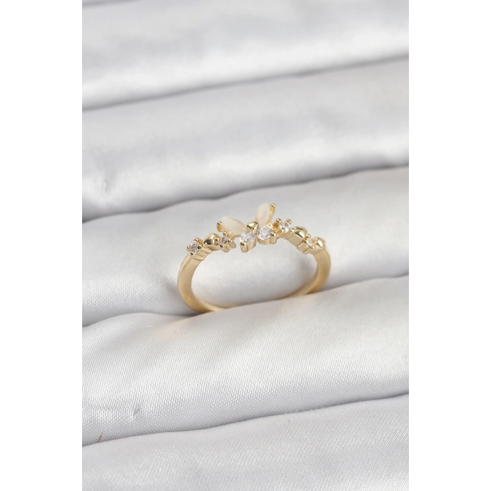 Kelebek Model Gold Renk Pirinç Kadın Yüzük