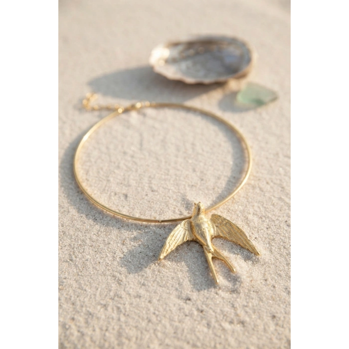 Kırlangıç Model Gold Renk Choker Kadın Kolye