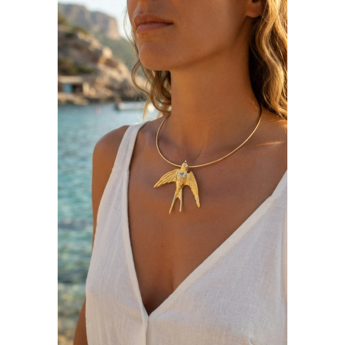 Kırlangıç Model Gold Renk Choker Kadın Kolye