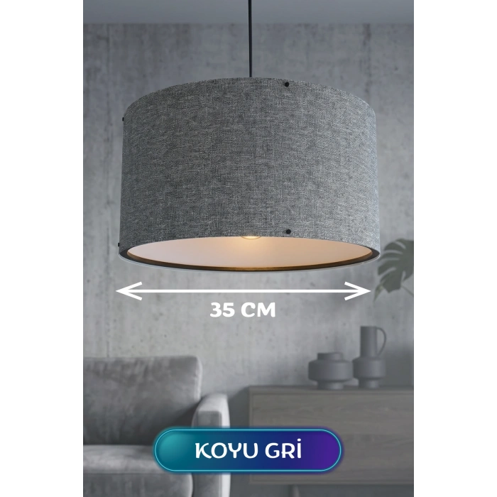 Koyu Gri Kumaş Başlıklı Sarkıt Avize (35cm)
