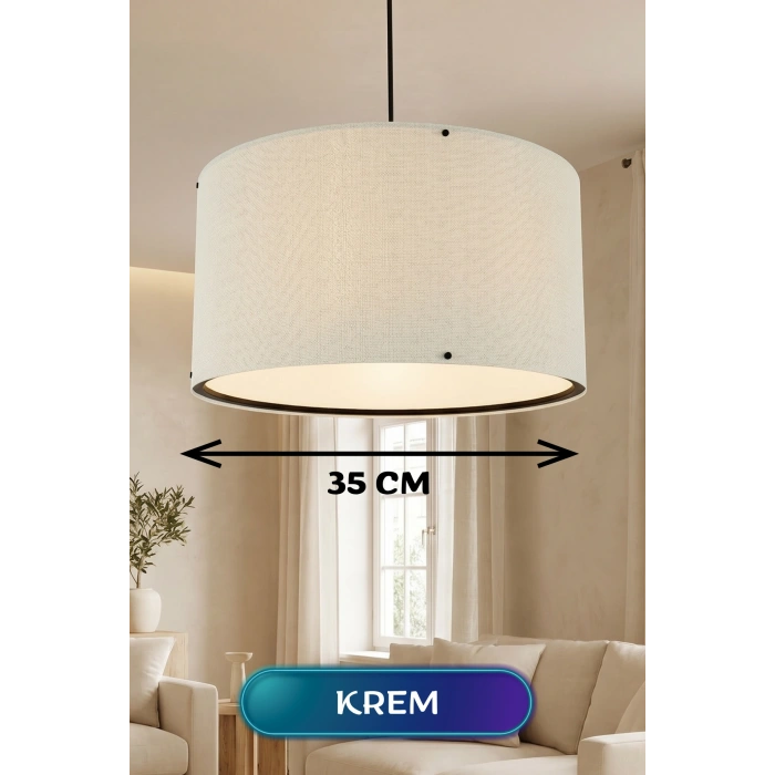 Krem Kumaş Başlıklı Sarkıt Avize (35cm)