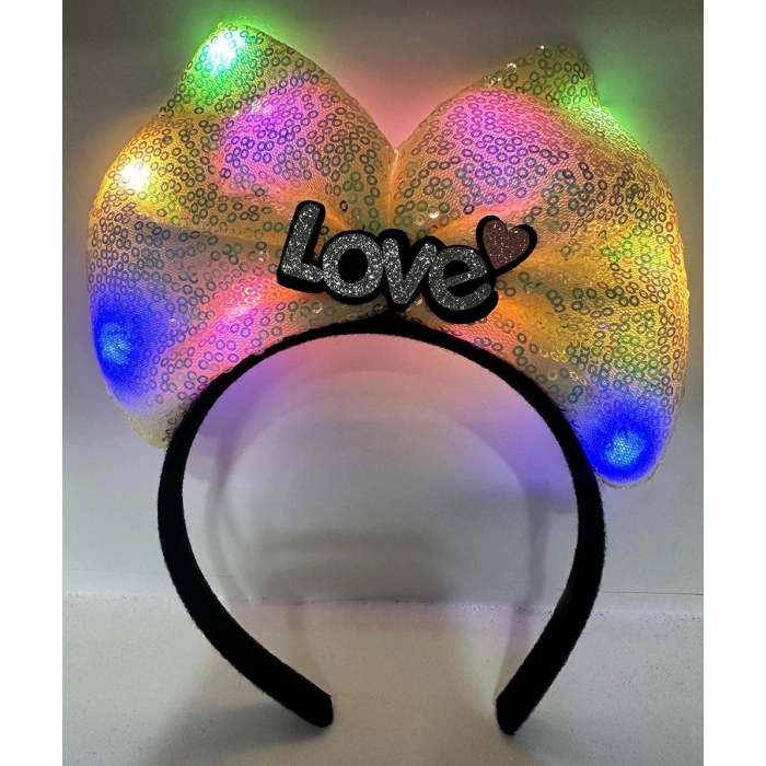 LED Işıklı Love Yazılı Sarı Fiyonk Taç – Kız Çocuk Parti Tacı