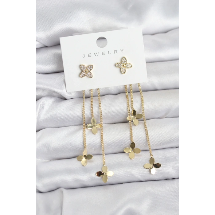 Lotus Model Gold Renk Pirinç Sallantılı Kadın Küpe