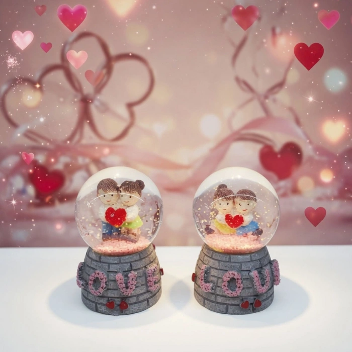 Love Tasarımlı Işıklı Mini Kar Küresi (Pilli, Boyutları: 7 cm x 4 cm)