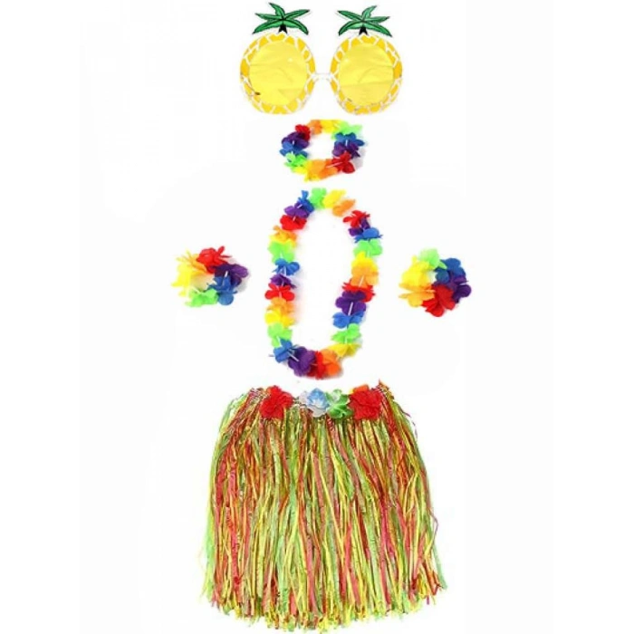 Hawai Etek Ananas Şekilli Gözlük + Kolye +Renkli Taç + 2 Adet Bileklik Seti