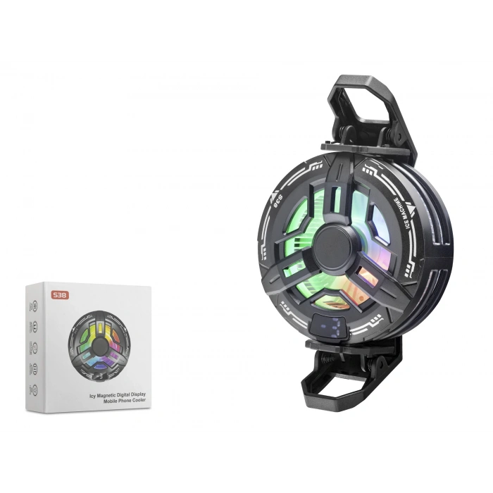 Telefon Soğutucu Fan (Manyetik Klipsli,Rgb Isı Göstergeli - Siyah S38)