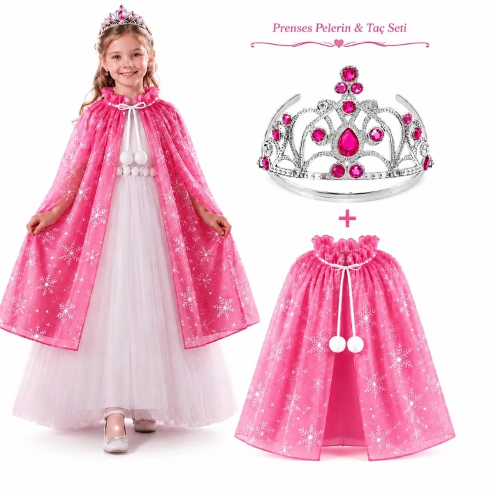 Masal Prensesi Pembe Pelerin (85 cm) ve Taç Seti