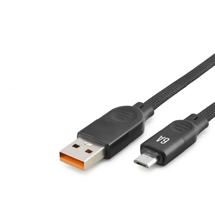 Micro USB Şarj Ve Data Kablosu (6A, 1 Mt Örgülü, Siyah - ND1181)