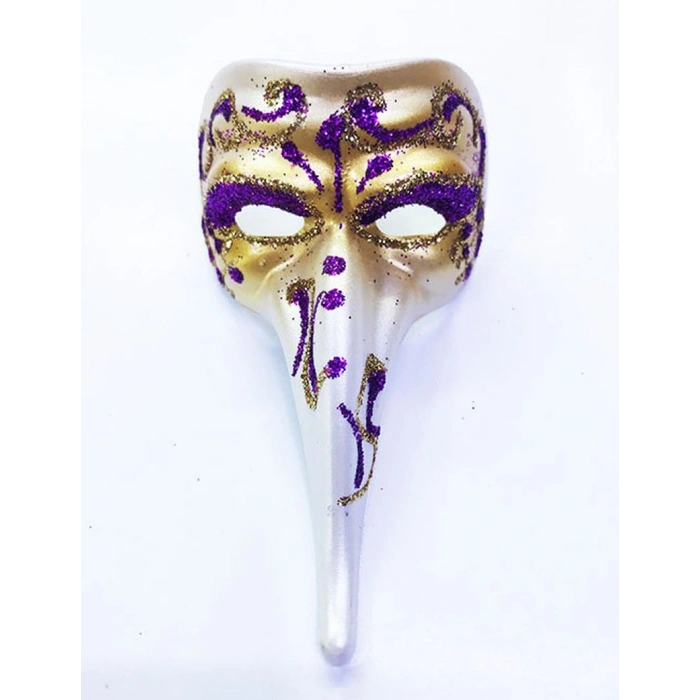 Venedik Uzun Maske Magnet (Mor Renk İşlemeli Seramik Malzemeden İmal)