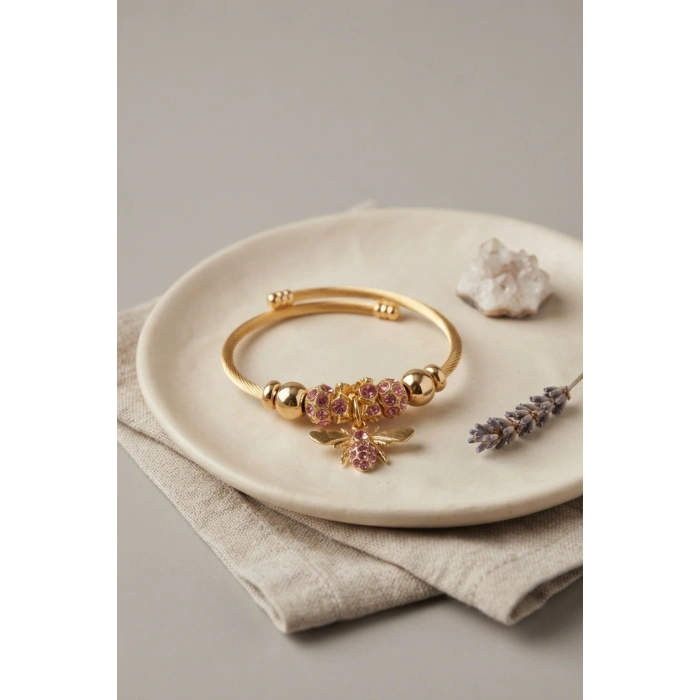Pembe Arı Model Gold Renk Charm Bileklik
