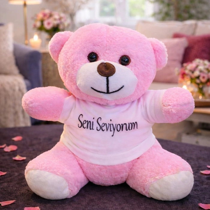 Pembe Seni Seviyorum Tişörtlü Ayıcık