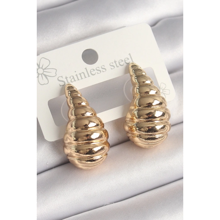 Pirinç Gold Renk İşlemeli Damla Model Kadın Küpe