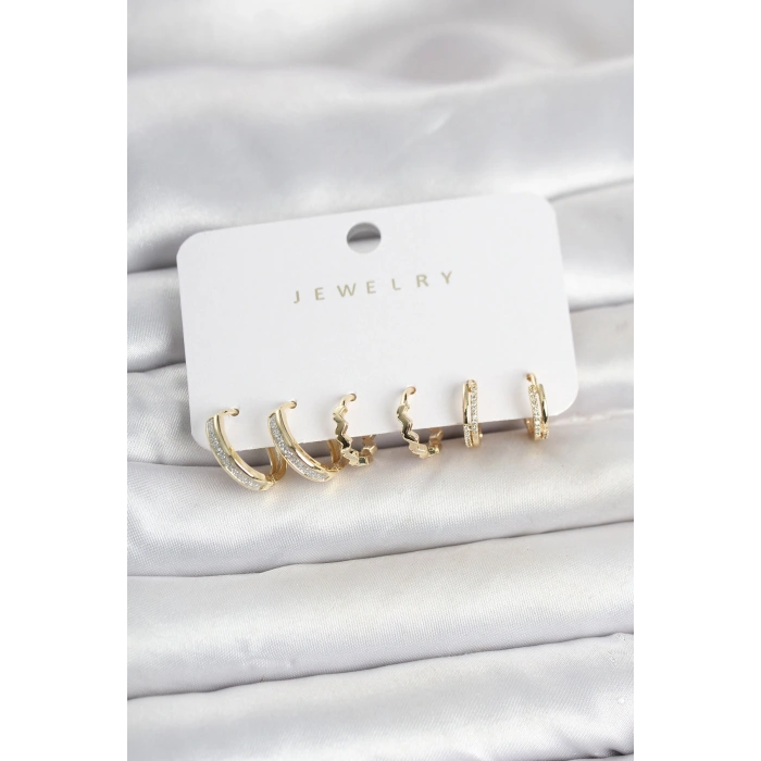 Pirinç Gold Renk Kadın Küpe Seti