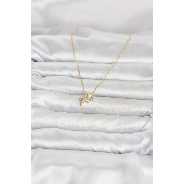 Pirinç Gold Renk Minimal Kutup Yıldızı Model Kadın Kolye