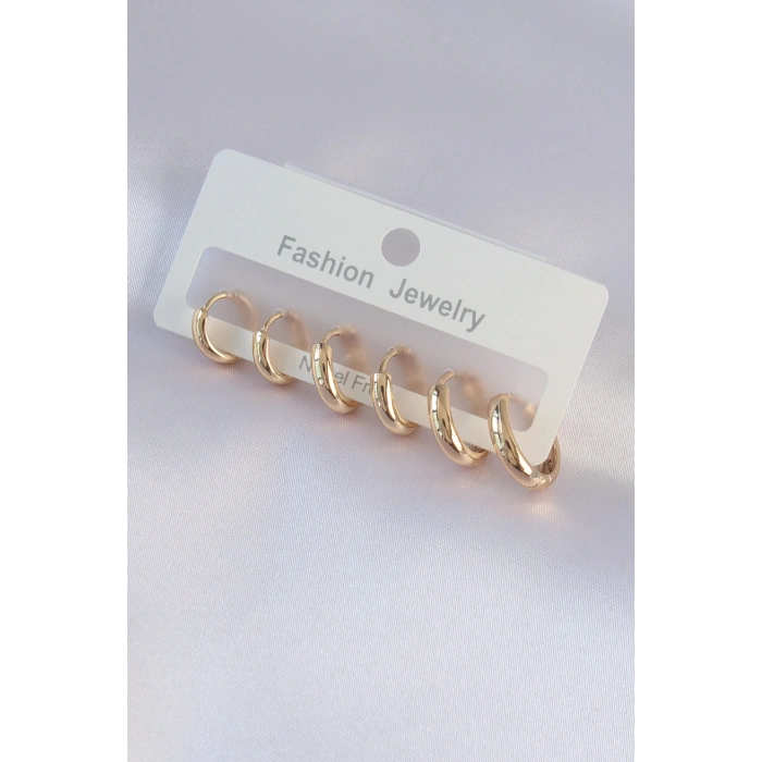 Pirinç Gold Renk Oval Küpe Seti