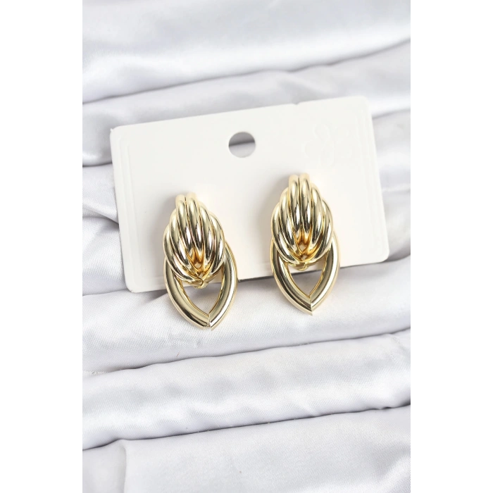 Pirinç Gold Renk Sarmal Damla Model Vintage Kadın Küpe