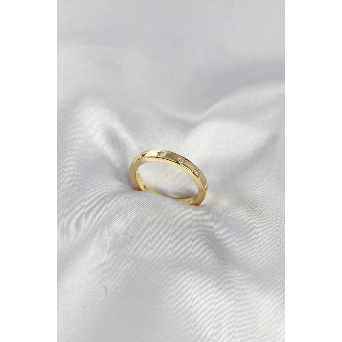 Pirinç Gold Renk Yıldız Detaylı Alyans Model Kadın Yüzük