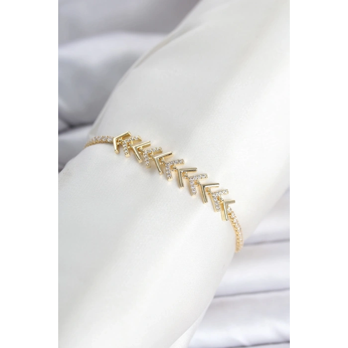 Pirinç Gold Renk Zirkon Taşlı Çavuş Model Su Yolu Kadın Bileklik