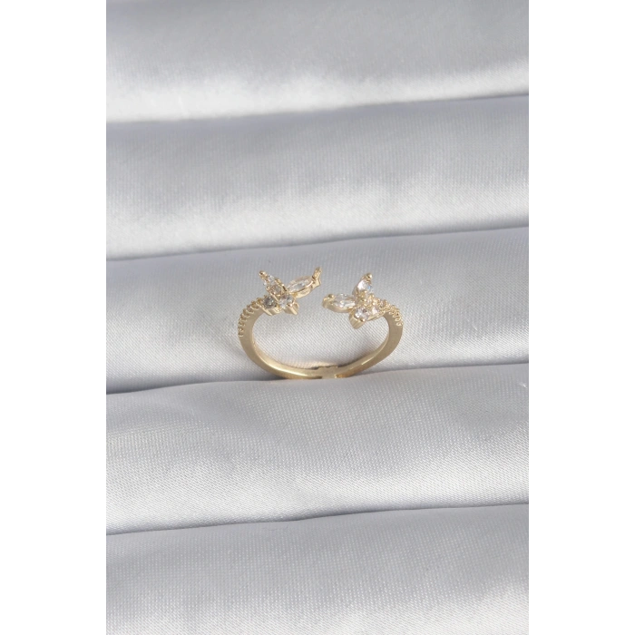 Pirinç Gold Renk Zirkon Taşlı Kelebek Model Kadın Yüzük