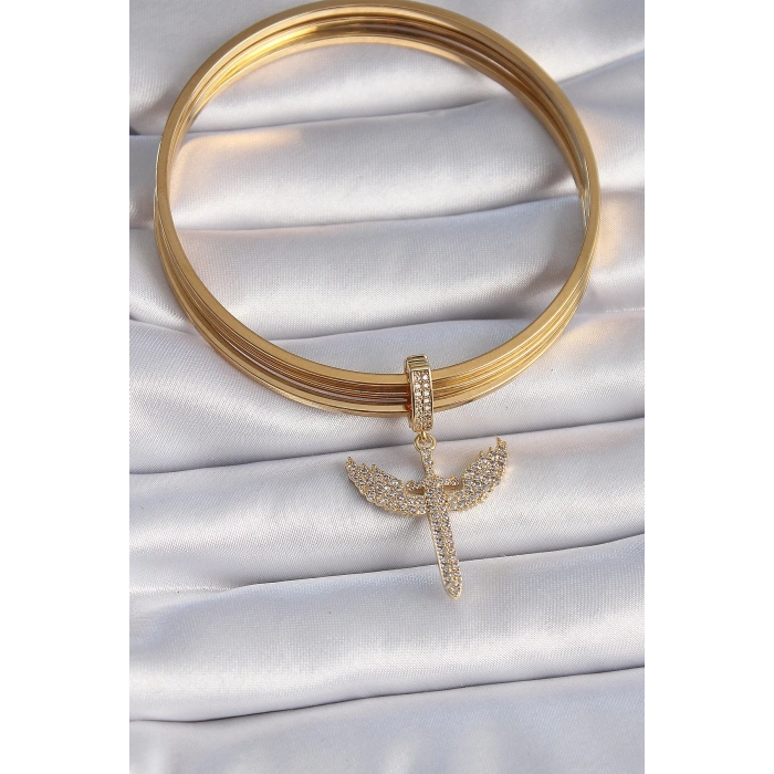 Pirinç Gold Renk Zirkon Taşlı Mikail Model Ajda Charm