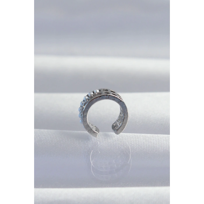 Pirinç Gümüş Renk İncili Baget Taşlı Earcuff Küpe