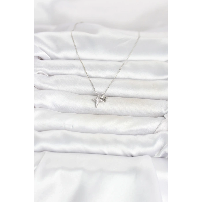 Pirinç Gümüş Renk Minimal Kutup Yıldızı Model Kadın Kolye
