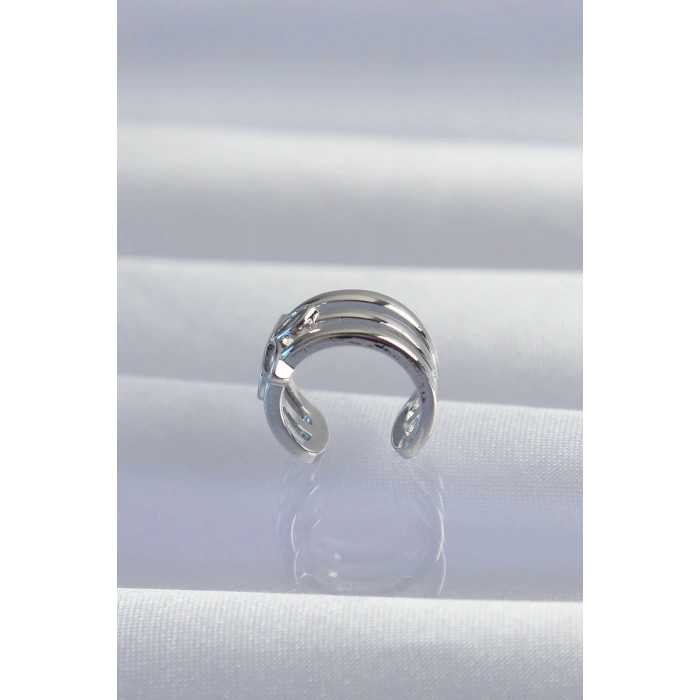 Pirinç Gümüş Renk Yonca Earcuff Küpe