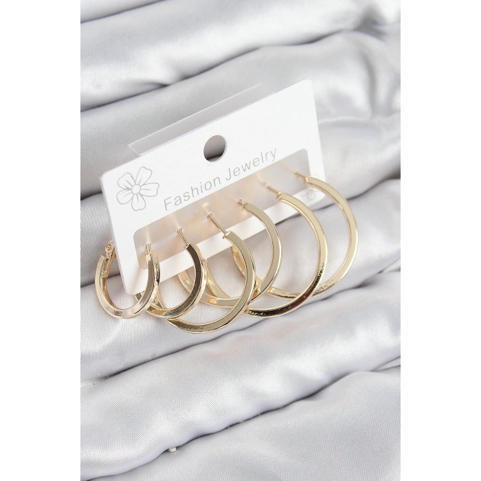 Pirinç Halka Model Gold Renk Kadın Set Küpe