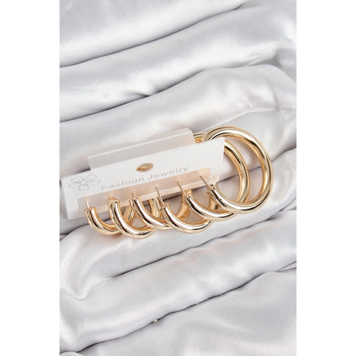 Pirinç Halka Model Gold Renk Kadın Set Küpe