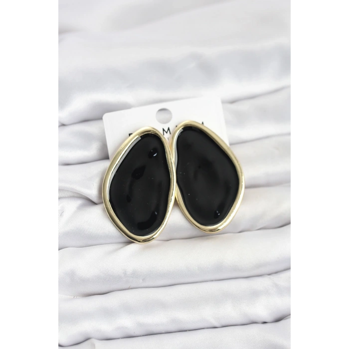 Pirinç Siyah Mineli Damla Model Vintage Plaka Kadın Küpe