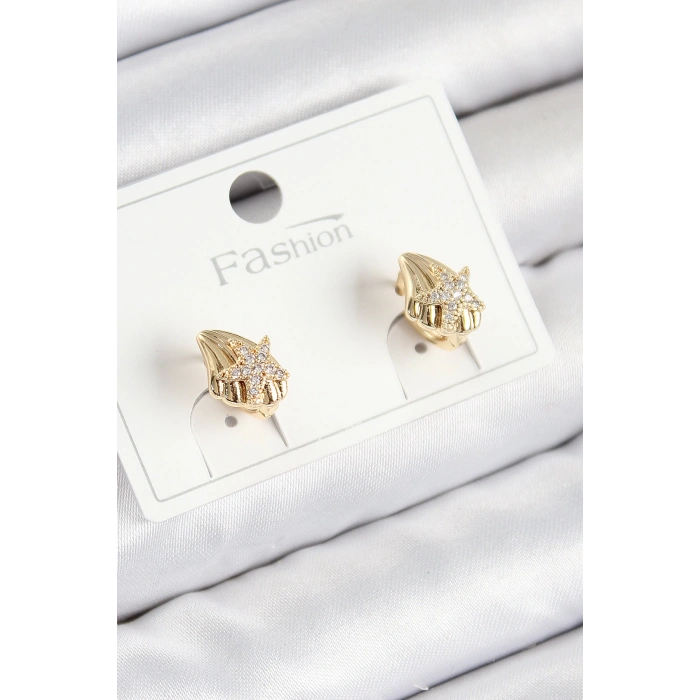 Pirinç Zirkon Taşlı Yıldız Model Gold Renk Çocuk Küpe
