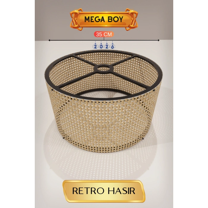 Retro Hasır Lambader Başlığı (35cm)