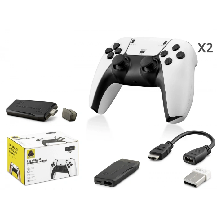 Çift Gamepad Seti (Retro Oyun Stick HDMI 2.4G Kablosuz - Beyaz HD331)