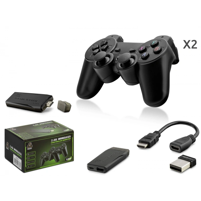 Çift Gamepad Seti (Retro Oyun Stick HDMI 2.4G Kablosuz - Siyah HD327)