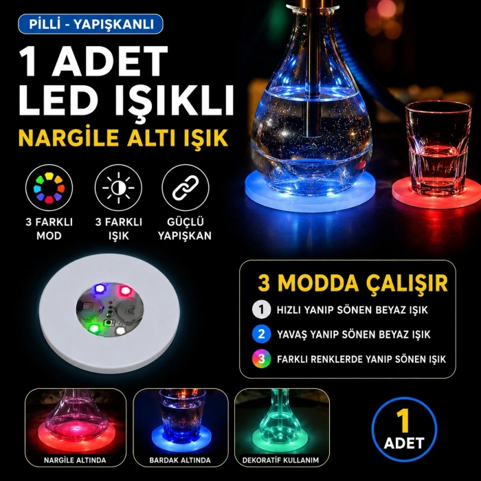 RGB LED Bardak Altı Işık (1 Ad. Pilli, Yapışkanlı - SM5518)