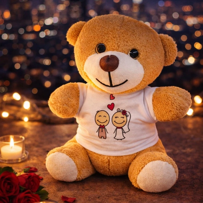 25cm Peluş Oyuncak Ayıcık (Sevimli Gelin Damat Tişörtlü)