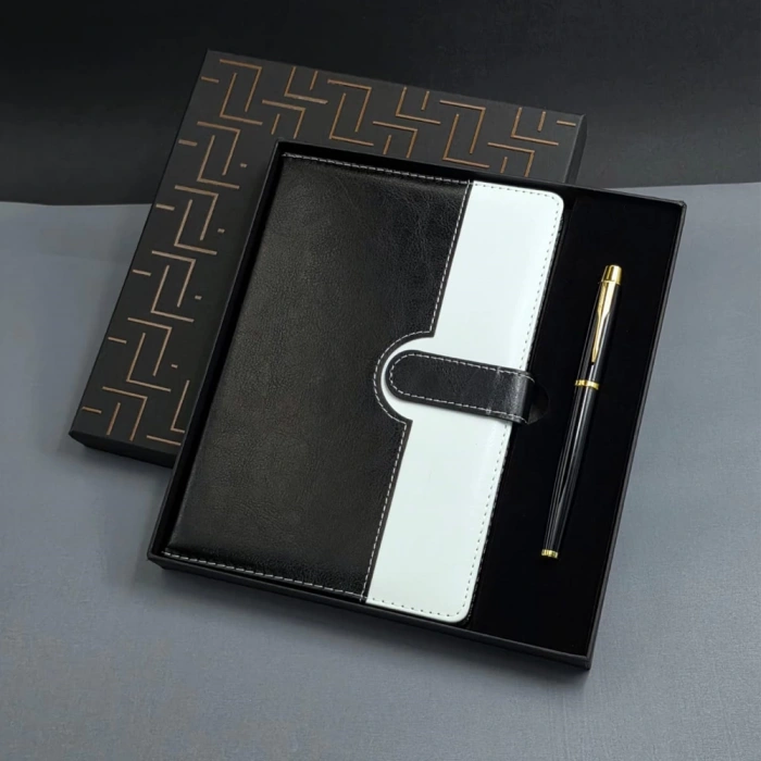 Siyah Beyaz Tarihsiz Ajanda Defter Kalem Seti