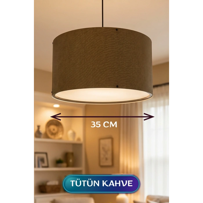 Tütün Kahve Kumaş Başlıklı Sarkıt Avize (35cm)