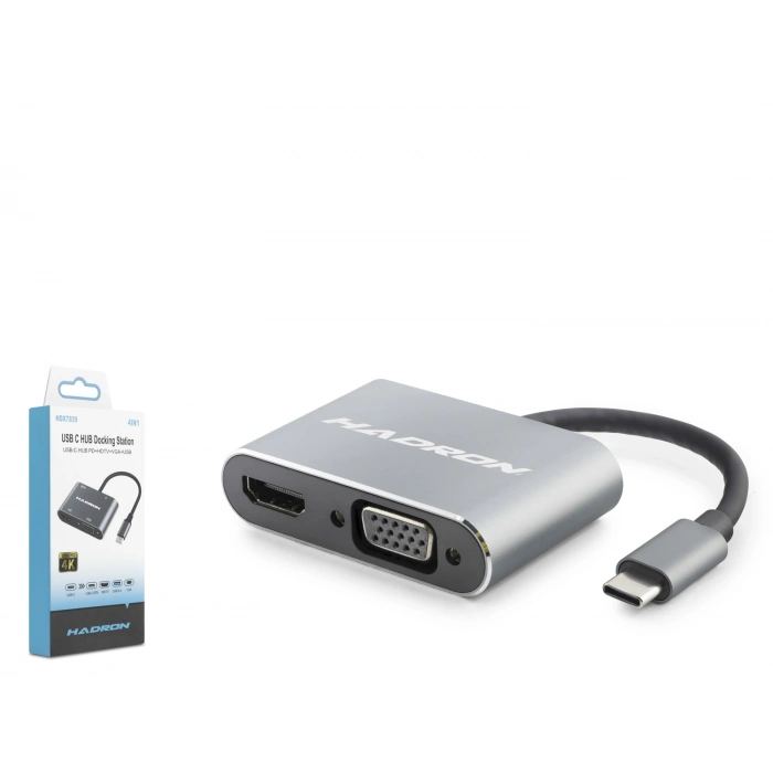 Type-C Combo Hub HDMI 4K Vga Usb3.0 Pd 4 Port (Gri,HDX7839)