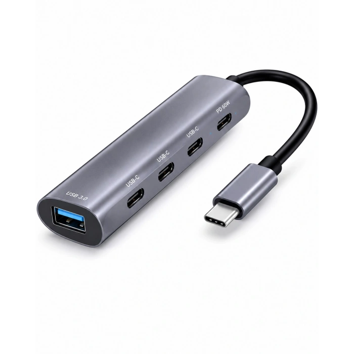 USB Type-C Hub (Pd USB 3.0, 5 Port, 60W, Gri - HDX7895)