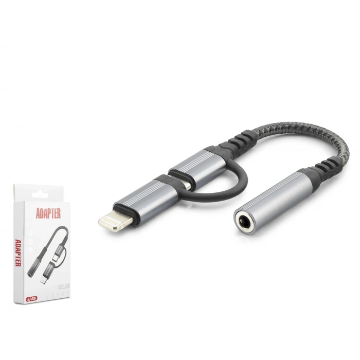 Type-C + Lightning To 3.5 Mm Dişi Ses Kablosu (Siyah GJ-026)