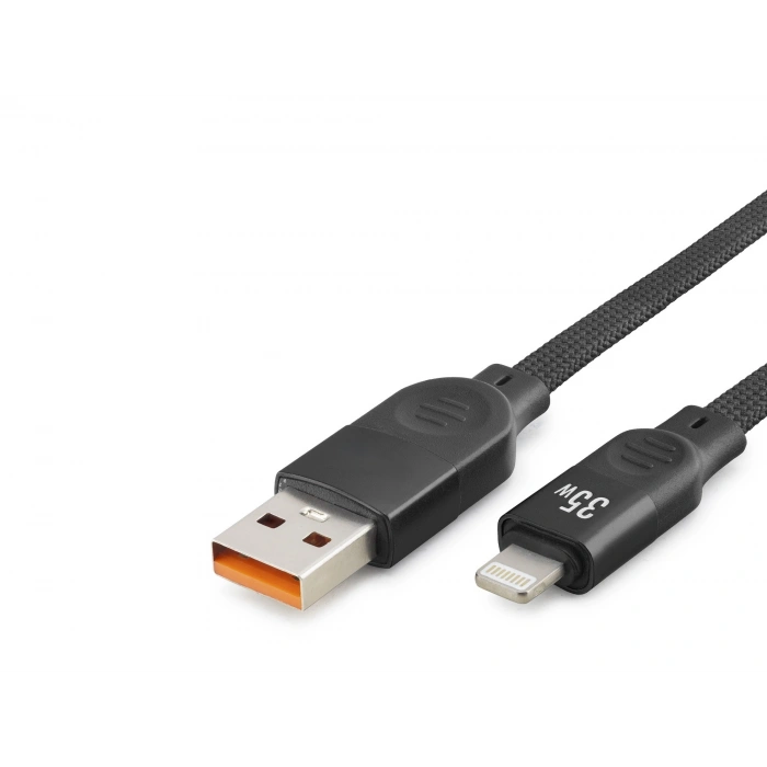 USB Lightning Şarj Ve Data Kablosu (35W, 1 Mt Örgülü, Siyah-ND1152)