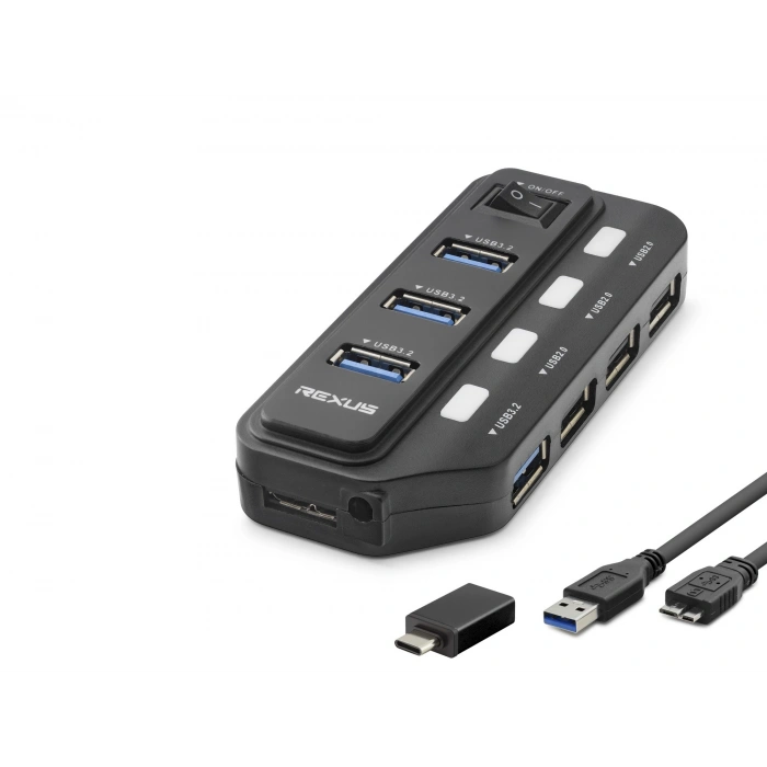 USB Type-c 3.2 Gen1 (Anahtarlı, Hub, 7 Port, 5 Gbps, Siyah-U332)