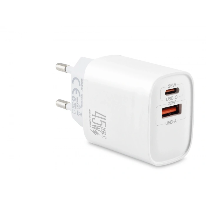 USB Type-c Çift Çıkışlı Hızlı Şarj Adaptörü (45W, Beyaz-ND1013)