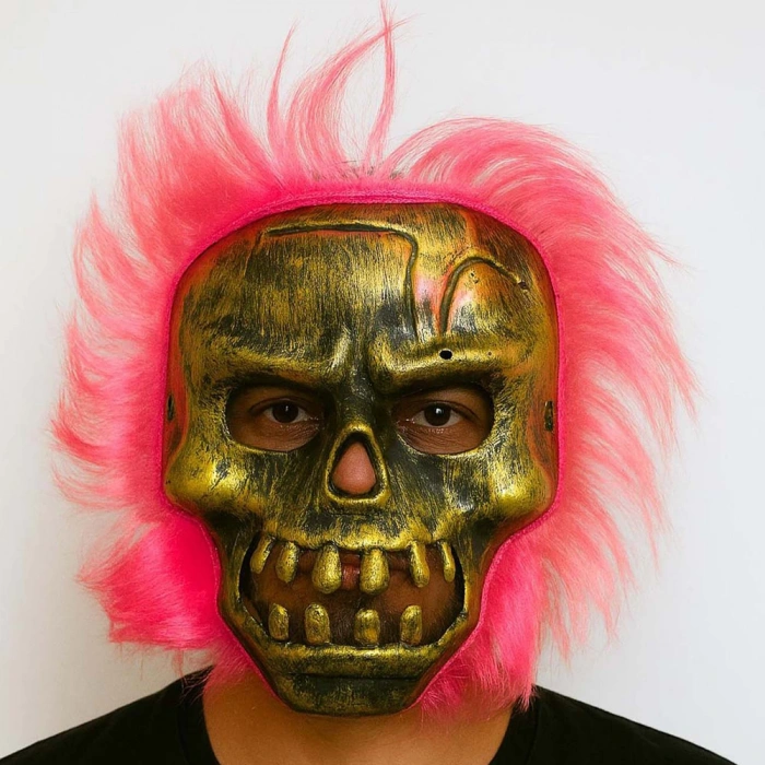 Wild Skull - Bakır Kafatası Pembe Saçlı İskelet Maske