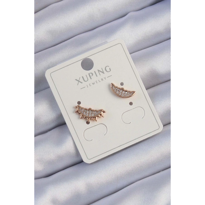 Xuping Rose Renk Zirkon Taşlı Ay ve Güneş Tasarımlı Küpe