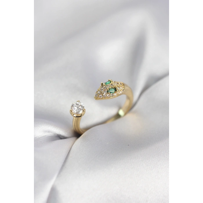 Yılan Model Zirkon Taşlı Gold Renk Kadın Yüzük