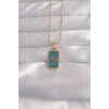 316L Çelik Gold Renk Mavi Mineli El Figür Tarot Kolye